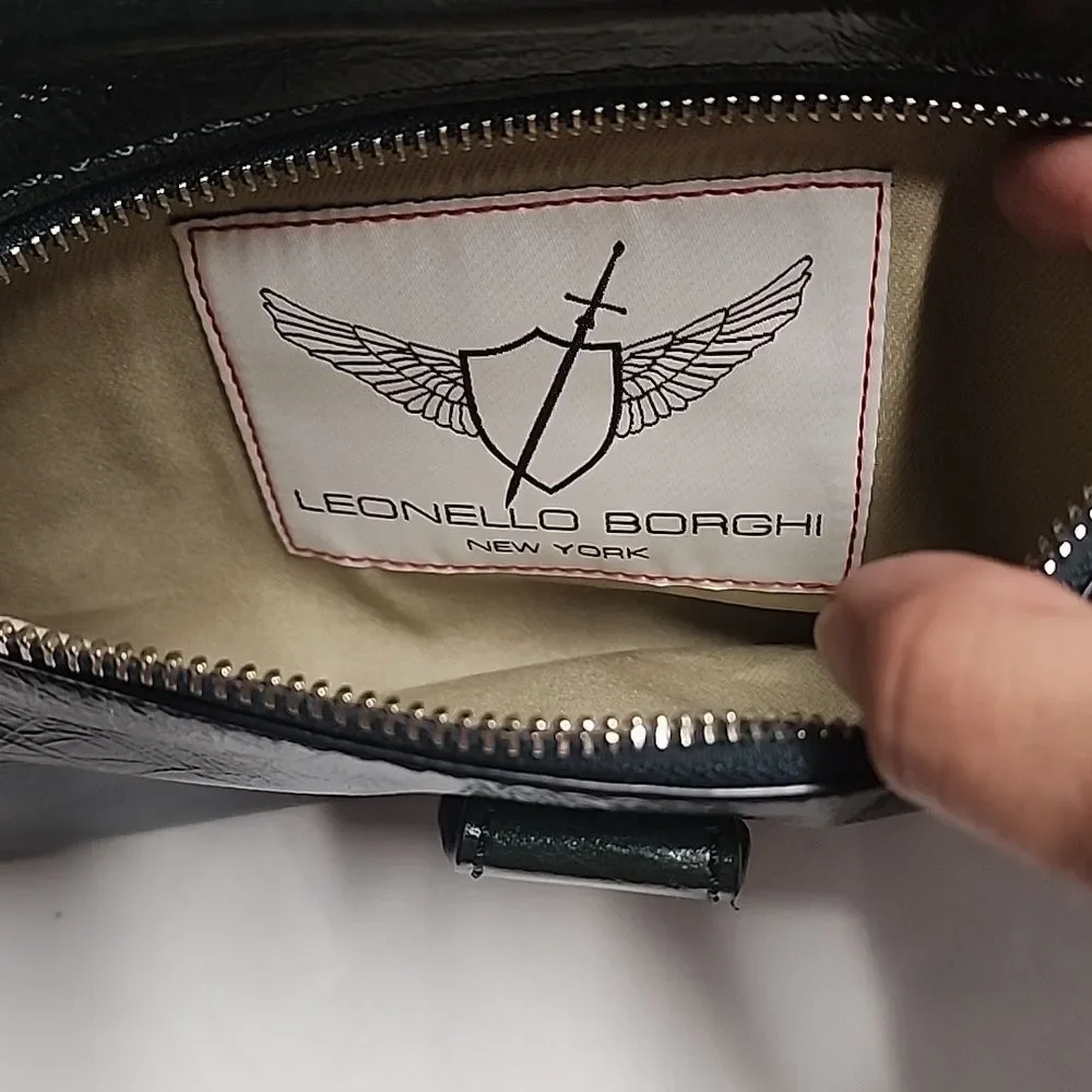 Leonello Borghi Y2K Style Dark Green Fold Over Clutch With Silvertone Hardware